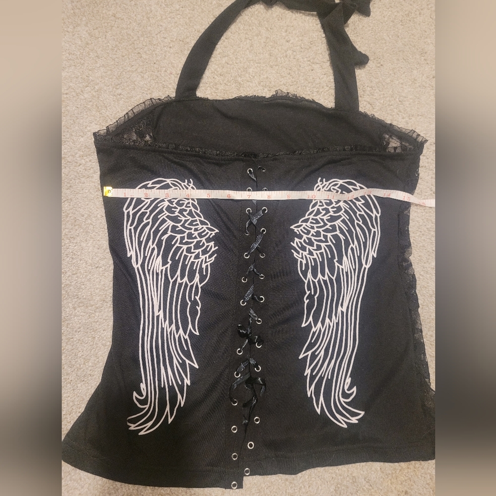 Elegant Black Lace-Up Angel Wing Top